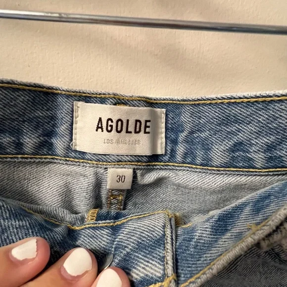 Agolde Light Blue Distressed Jean Shorts - Picture 9 of 11